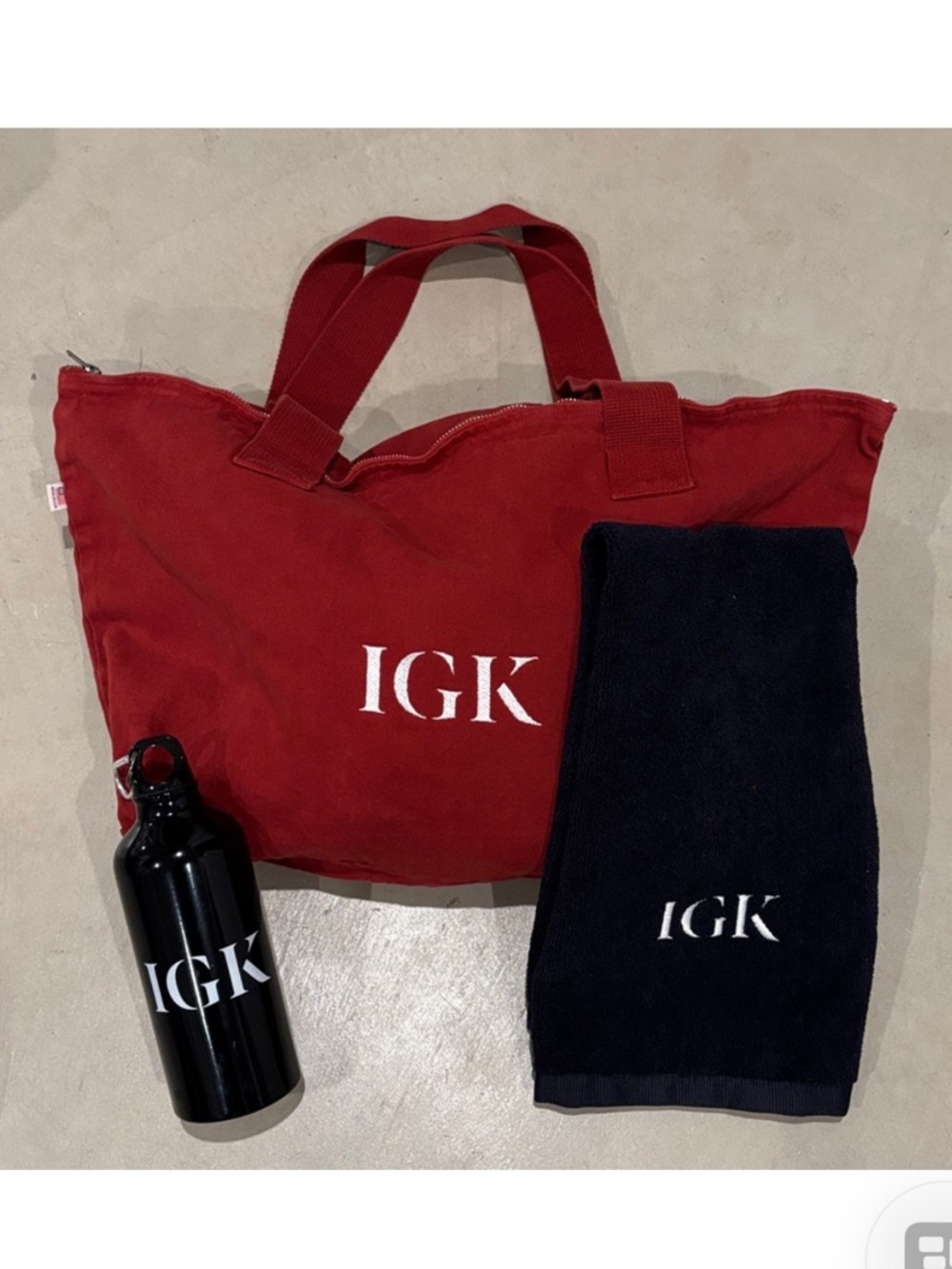 NEW IGK Workout Bundle: spacious Gym Bag, Water bottle, & microfiber Towel